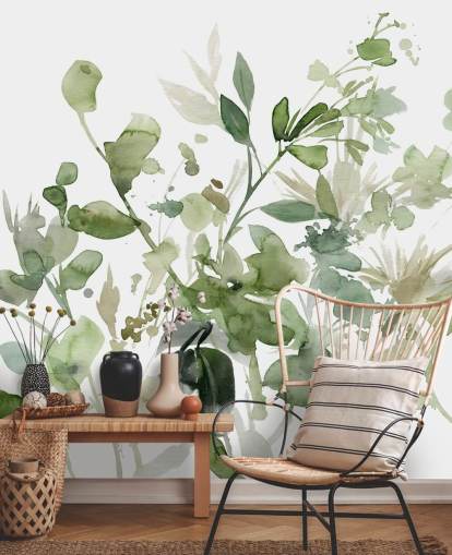 green and white customizable garden wallpaper mural called Garden Sage by Carol Robinson for bedrooms or lounges green and white customizable garden wallpaper mural called Garden Sage by Carol Robinson for bedrooms or lounges