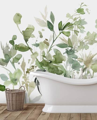 green and white customisable garden wallpaper mural called Garden Sage by Carol Robinson for bedrooms or lounges green and white customisable garden wallpaper mural called Garden Sage by Carol Robinson for bedrooms or lounges