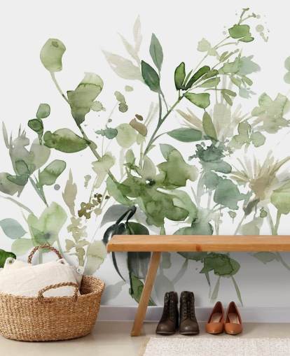 mural de papel de parede de jardim personalizável verde e branco chamado Garden Sage de Carol Robinson para quartos ou salões mural de papel de parede de jardim personalizável verde e branco chamado Garden Sage de Carol Robinson para quartos ou salões