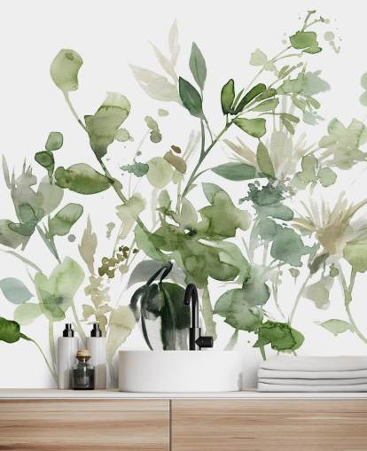 green and white customisable garden wallpaper mural called Garden Sage by Carol Robinson for bedrooms or lounges green and white customisable garden wallpaper mural called Garden Sage by Carol Robinson for bedrooms or lounges