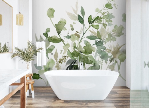 Grün-weiße, individuell gestaltbare Gartentapete namens Garden Sage von Carol Robinson für Schlafzimmer oder Lounges