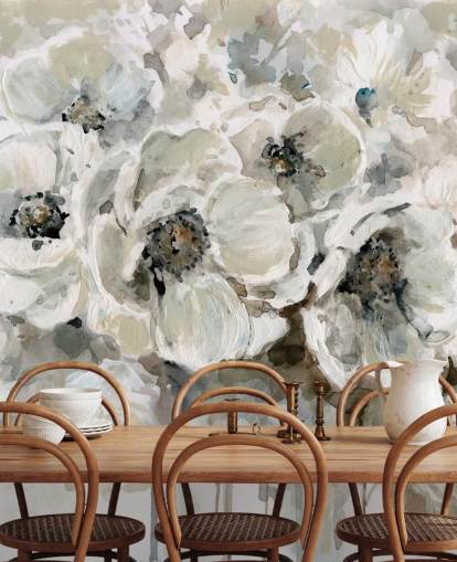 grått tilpassbart blomstertapet veggmaleri kalt Neutral Bouquet av Carol Robinson for soverom grått tilpassbart blomstertapet veggmaleri kalt Neutral Bouquet av Carol Robinson for soverom