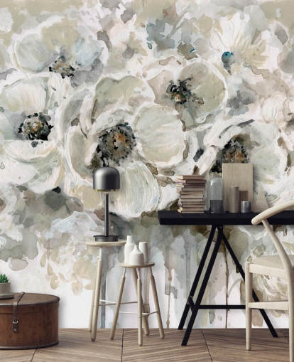 grey customisable floral wallpaper mural called Neutral Bouquet by Carol Robinson for bedrooms grey customisable floral wallpaper mural called Neutral Bouquet by Carol Robinson for bedrooms