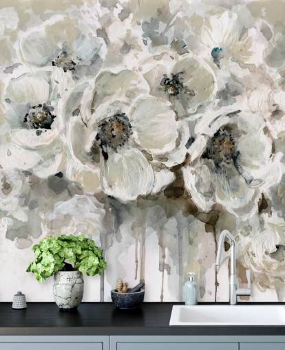 grey customisable floral wallpaper mural called Neutral Bouquet by Carol Robinson for bedrooms grey customisable floral wallpaper mural called Neutral Bouquet by Carol Robinson for bedrooms