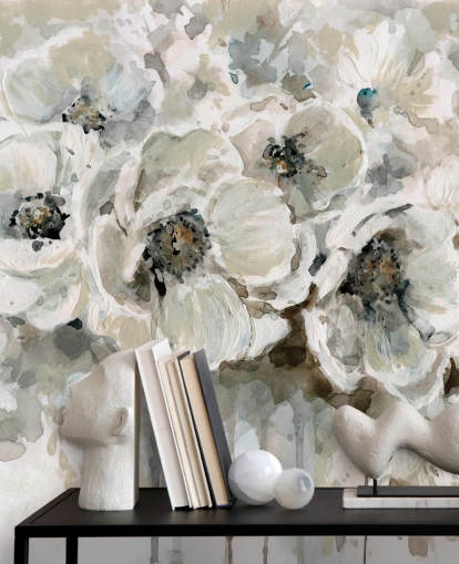 grey customisable floral wallpaper mural called Neutral Bouquet by Carol Robinson for bedrooms grey customisable floral wallpaper mural called Neutral Bouquet by Carol Robinson for bedrooms