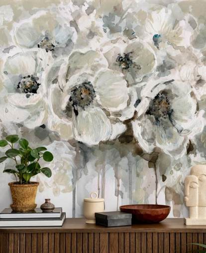 grey customisable floral wallpaper mural called Neutral Bouquet by Carol Robinson for bedrooms grey customisable floral wallpaper mural called Neutral Bouquet by Carol Robinson for bedrooms