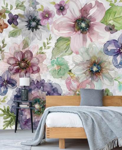 Papel de Parede Flores Roxas e Rosa Papel de Parede Flores Roxas e Rosa