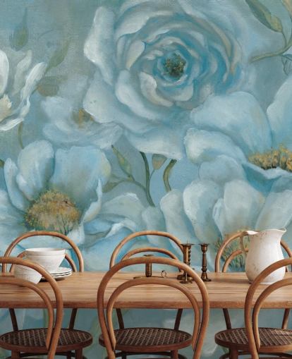 Large Pastel Blue Flowers Mural Large Pastel Blue Flowers Mural