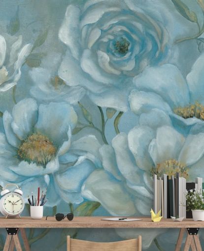 Grande mural de flores azuis pastel Grande mural de flores azuis pastel