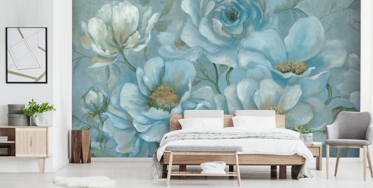 Stor Pastel Blå Blomster Mural