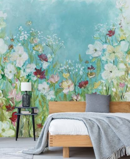 farverigt brugerdefineret blomstertapet vægmaleri kaldet Wildflowers and Lace af Carol Robinson til stuer farverigt brugerdefineret blomstertapet vægmaleri kaldet Wildflowers and Lace af Carol Robinson til stuer