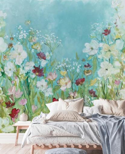 colourful custom flower wallpaper mural called Wildflowers and Lace by Carol Robinson for living rooms colourful custom flower wallpaper mural called Wildflowers and Lace by Carol Robinson for living rooms