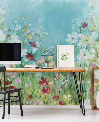 farverigt brugerdefineret blomstertapet vægmaleri kaldet Wildflowers and Lace af Carol Robinson til stuer farverigt brugerdefineret blomstertapet vægmaleri kaldet Wildflowers and Lace af Carol Robinson til stuer