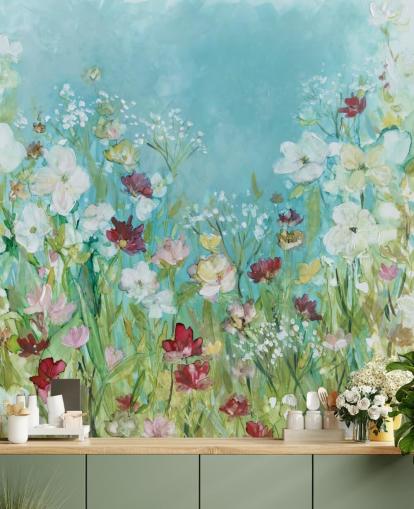 colourful custom flower wallpaper mural called Wildflowers and Lace by Carol Robinson for living rooms colourful custom flower wallpaper mural called Wildflowers and Lace by Carol Robinson for living rooms