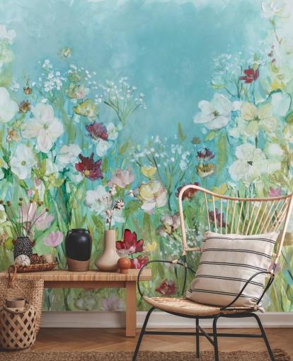 colourful custom flower wallpaper mural called Wildflowers and Lace by Carol Robinson for living rooms colourful custom flower wallpaper mural called Wildflowers and Lace by Carol Robinson for living rooms