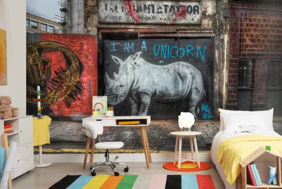 gespoten aanpasbare graffitibehangmuurschildering genaamd Be What You Want to Be van Nick Jackson voor slaapkamers of kantoor