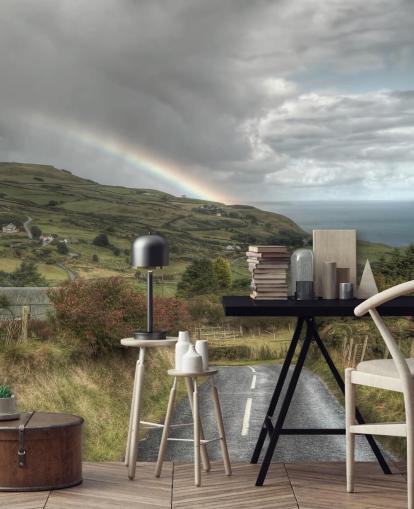 Stormfulde regnbue i landskabet vægmaleri Stormfulde regnbue i landskabet vægmaleri