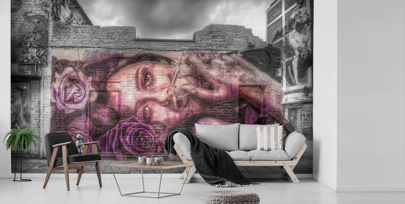 Removable Wallpaper,Graffiti Wall Art,Pin-Up,Woman,Self Adhesive,Vinyl,Street Art,Sixties,Peel and sold Stick,Wall Mural