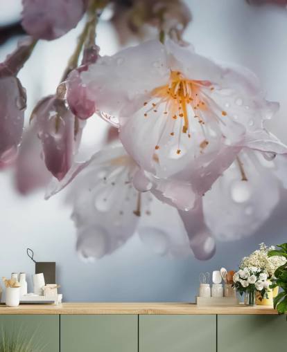 Decorazione murale con gocce di pioggia sul fiore Decorazione murale con gocce di pioggia sul fiore