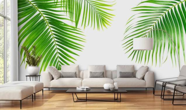 lichtgroene palmbladeren behang