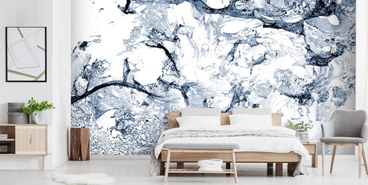 blå og sort marmor effekt tapetmaleri kaldet Blue Black Marble til badeværelser og køkkener