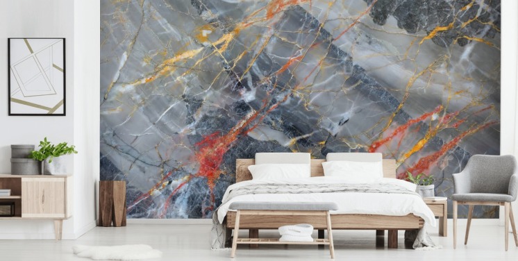 grey marble wallpaper mural called Gold, Red and White for bedrooms and kitchens