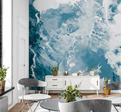 papier peint mural en marbre bleu et blanc appelé Blues pour les salles de bain, les chambres et les cuisines