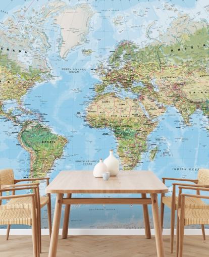 green and blue world map wallpaper called World Environmental Map by Lovell Johns for home offices green and blue world map wallpaper called World Environmental Map by Lovell Johns for home offices