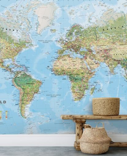 grön och blå världskarta tapet kallad World Environmental Map av Lovell Johns för hemmakontor grön och blå världskarta tapet kallad World Environmental Map av Lovell Johns för hemmakontor