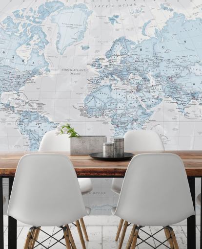 Light Blue Political World Map Mural Light Blue Political World Map Mural