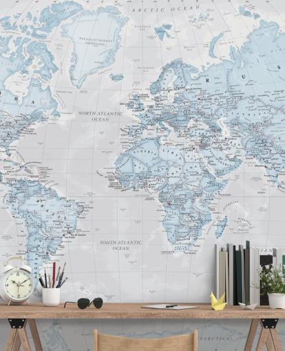 Light Blue Political World Map Mural Light Blue Political World Map Mural