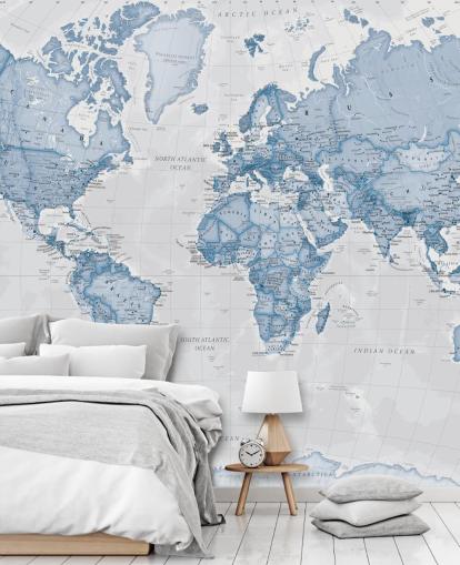 blue custom world map wallpaper mural called World Political Blue by Lovell Johns for offices and bedrooms blue custom world map wallpaper mural called World Political Blue by Lovell Johns for offices and bedrooms