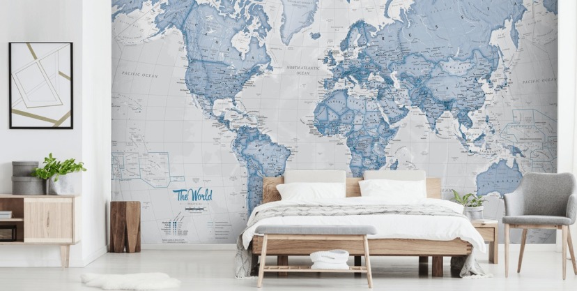 Black And White World Map Wall Mural - Murals Your Way