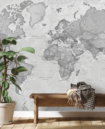 papier peint mural gris avec carte du monde appelé World Political Grey par Lovell Johns pour les bureaux, les salons et les cuisines papier peint mural gris avec carte du monde appelé World Political Grey par Lovell Johns pour les bureaux, les salons et les cuisines