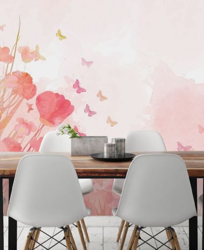 Pink Watercolor Butterflies Mural Pink Watercolor Butterflies Mural