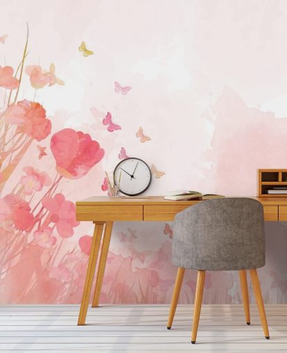 Pink Watercolor Butterflies Mural Pink Watercolor Butterflies Mural