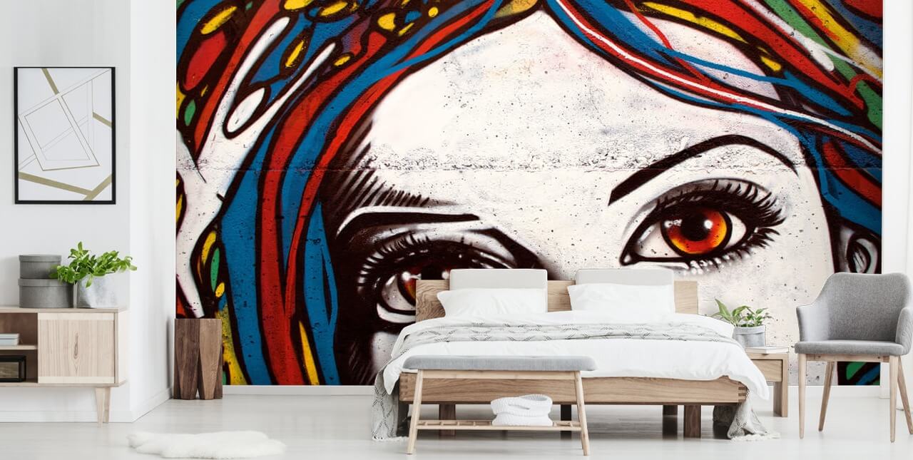 Geaccentueerd meisjes haar en gezicht graffiti behang