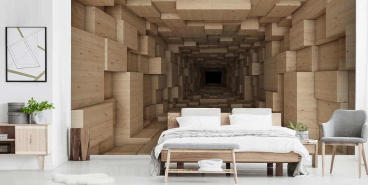 ruskea 3d-taustakuvamaalaus nimeltä Inside Jenga makuuhuoneisiin, käytäviin ja muuhun