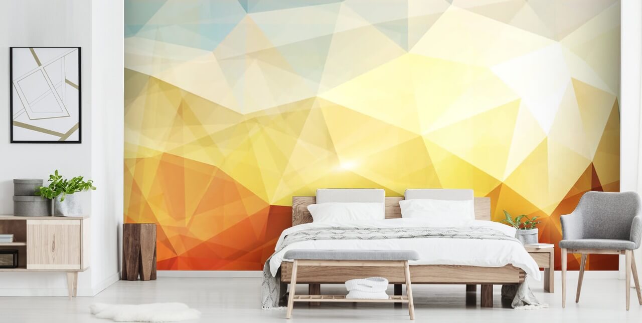 oranje, geel en blauw abstracte vorm behang