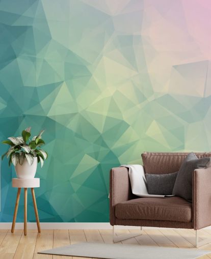 Mural geométrico bicolor turquesa y blanco Mural geométrico bicolor turquesa y blanco