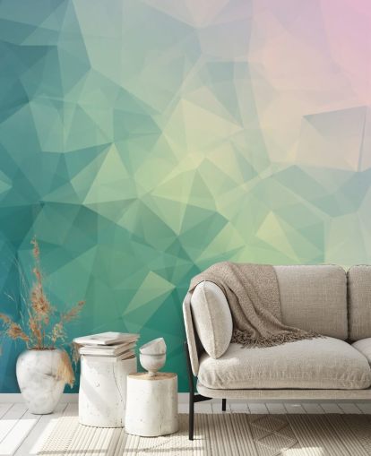 Turquoise and White Two Tone Geometric Mural Turquoise and White Two Tone Geometric Mural