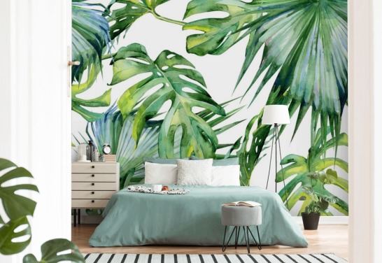white and green tropical wallpaper