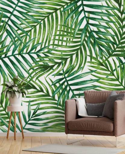 Watercolor Tropical Palm Leaves Wallpaper Mural Watercolor Tropical Palm Leaves Wallpaper Mural
