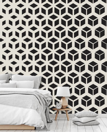 Cubed svart og hvitt geometrisk veggmaleri Cubed svart og hvitt geometrisk veggmaleri
