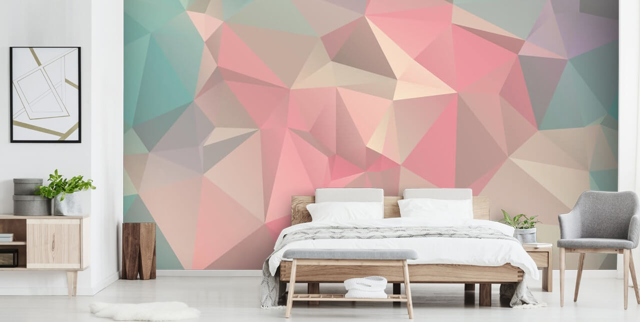 Mural de papel de parede azul e rosa pastel
