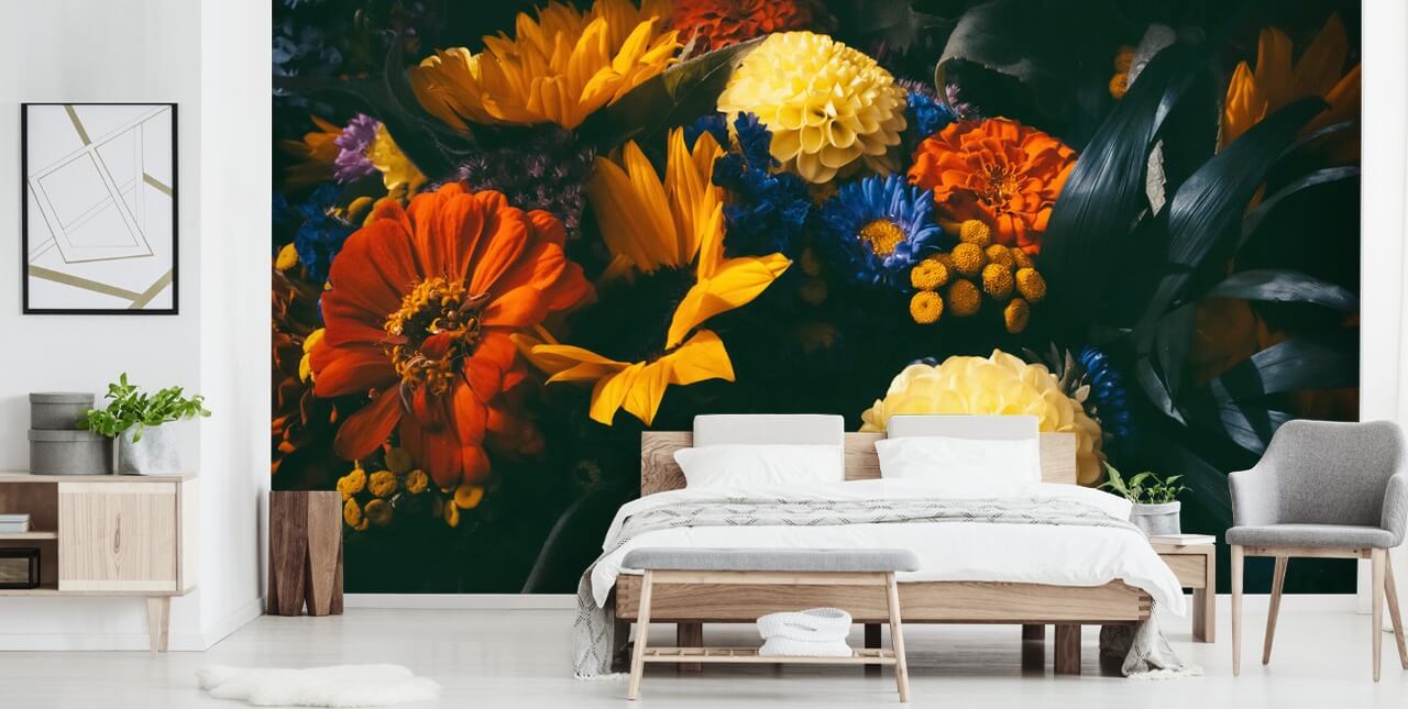 Bränt orange och gula blommor Bakgrund