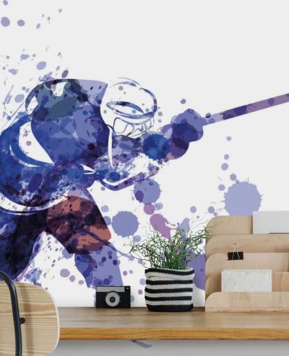 purple and white ice hockey wallpaper mural called Watercolour Illustration of Hockey Player for kids bedrooms purple and white ice hockey wallpaper mural called Watercolour Illustration of Hockey Player for kids bedrooms