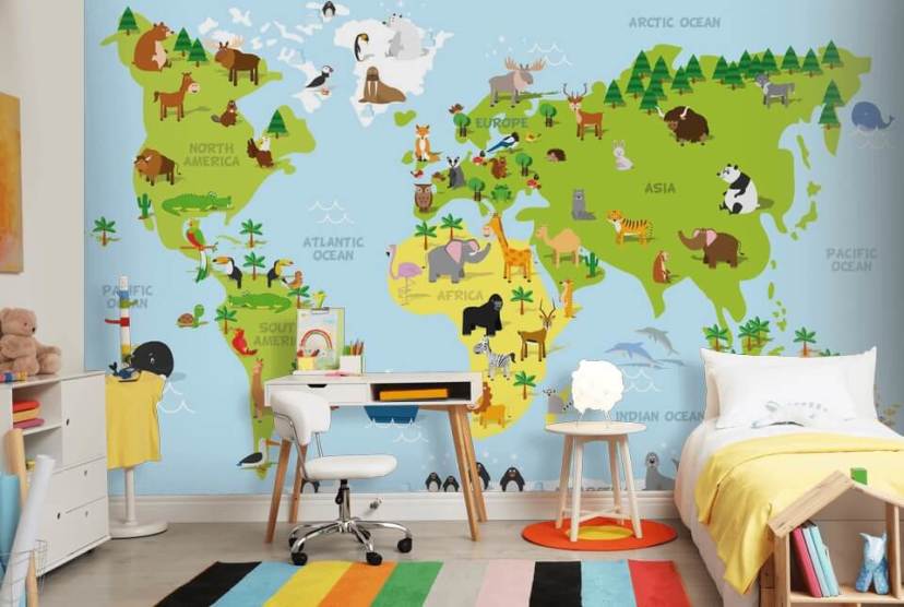 Kids Map Wallpaper & Childrens Map Wall Murals | Wallsauce UK