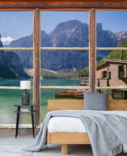 Lake, Mountain and Boat House Wallpaper Lake, Mountain and Boat House Wallpaper