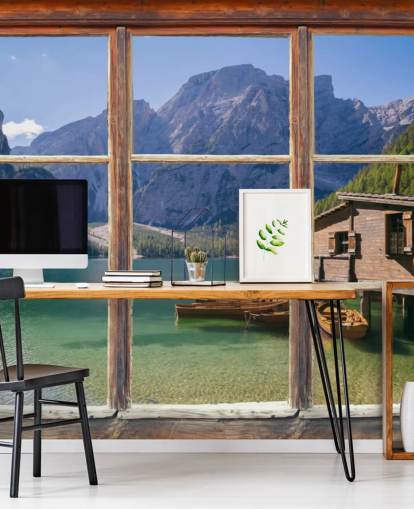 Lake, Mountain and Boat House Wallpaper Lake, Mountain and Boat House Wallpaper